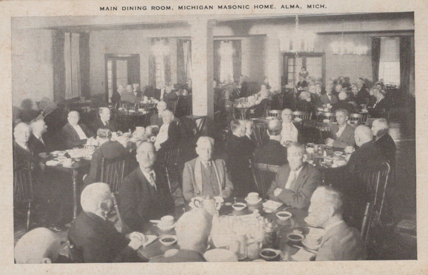Real Photo Main Dining Room Masonic Home Alma MI Michigan M-1965 Postcard