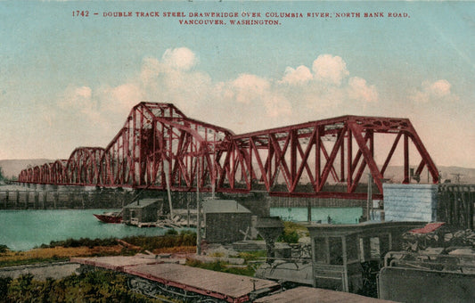 1742 Steel Drawbridge Columbia River Vancouver Washington WA Postcard 