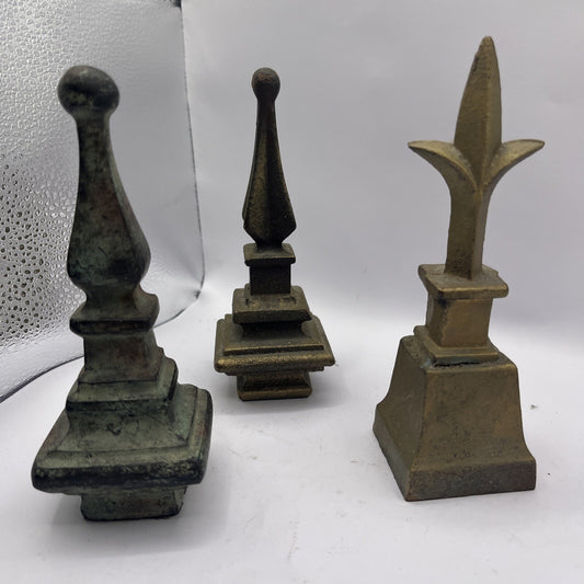3 Finial Spear Statue Table Shelf Decorative Metal Bronze Patina  6.25”