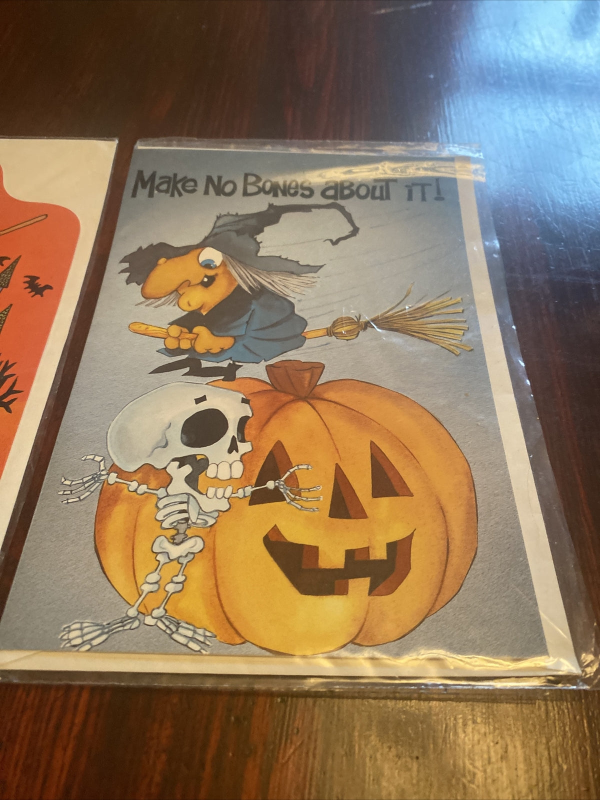 Lot of 2 Vintage Halloween Greeting Cards by Gallant Witch Pumpkin Bats