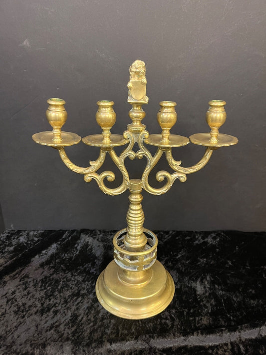 Vintage Brass Candelabra with Lion Holding Shield