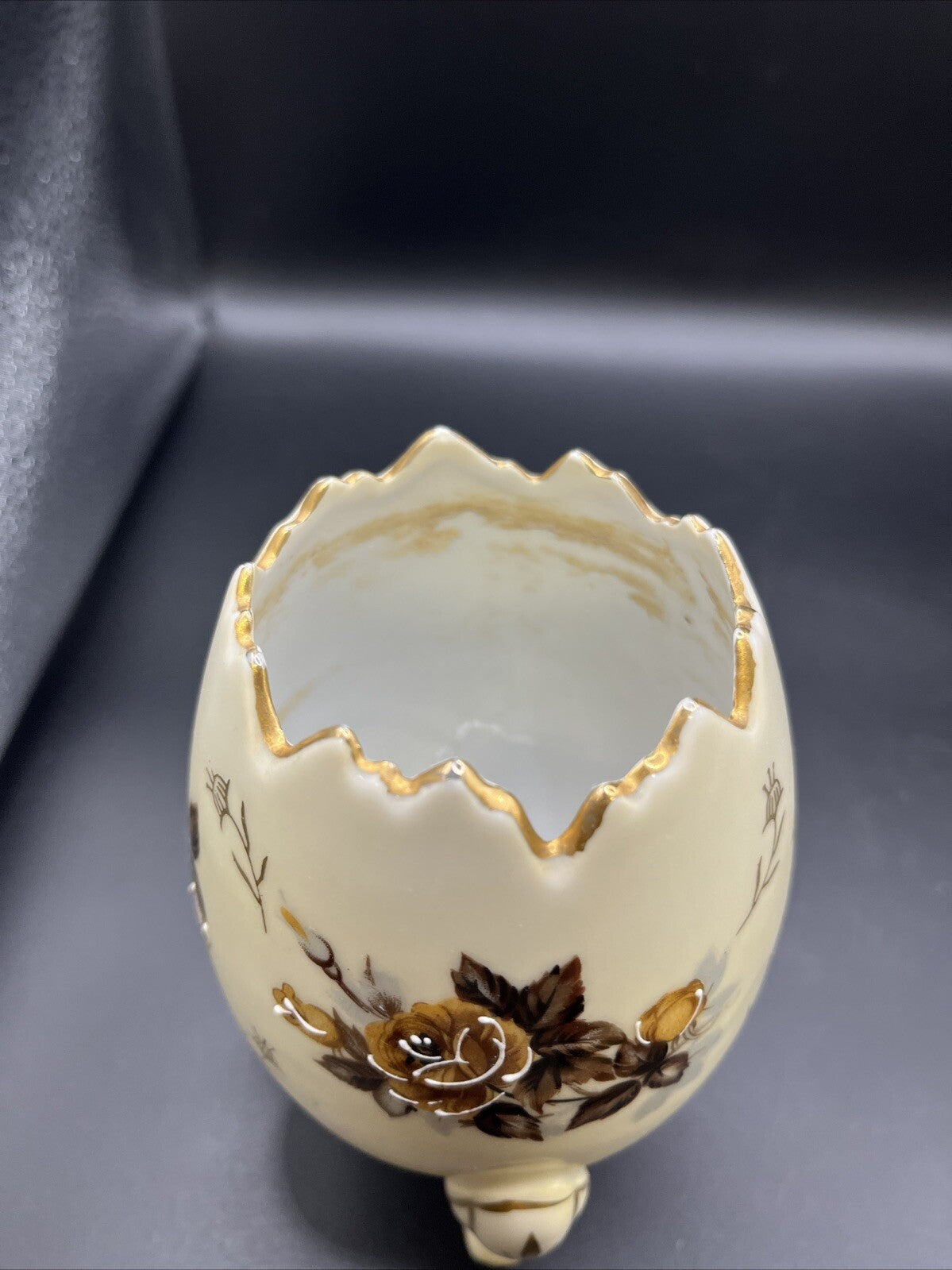 Vintage Napcoware Footed Cracked Egg Vase/Planter Hand Painted Floral 5.25”