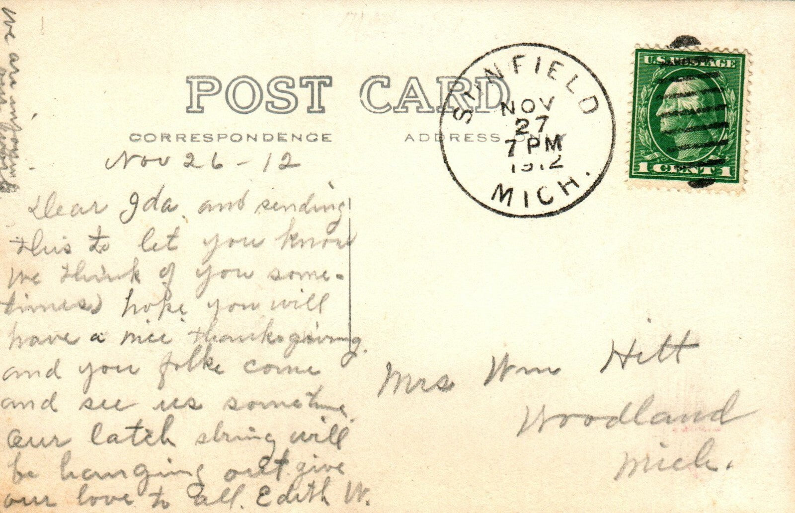 UB Parsonage Man and Woman Sitting Outside House Sunfield Michigan MI Postcard