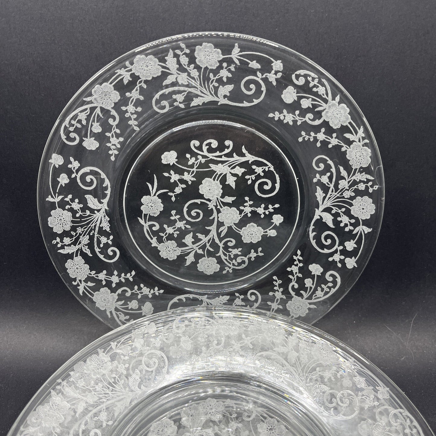 Vintage Fostoria Etched Buttercup Pattern c1942 Set of 8 Salad Plates 7 1/2" w