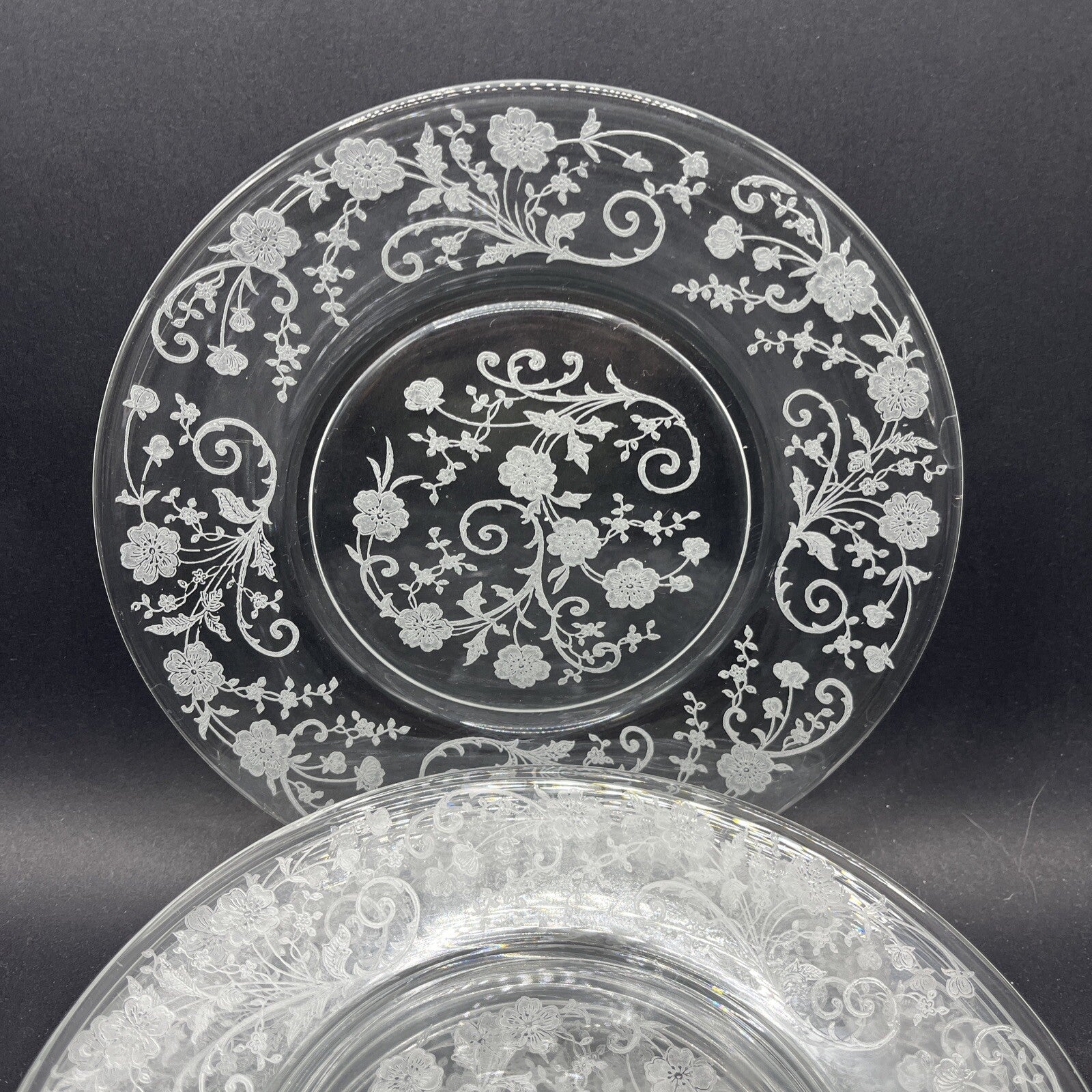 Vintage Fostoria Etched Buttercup Pattern c1942 Set of 8 Salad Plates 7 1/2" w