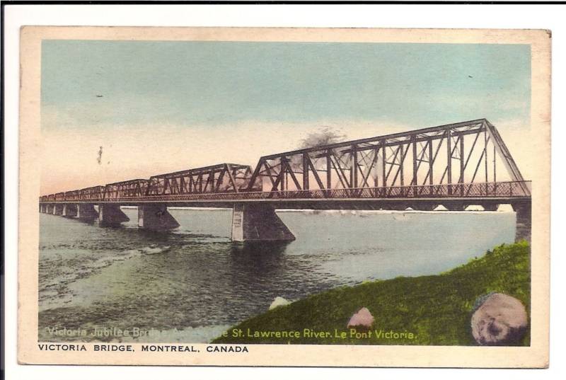 Victoria Bridge over St Lawrence River Montreal Canada  Postcard