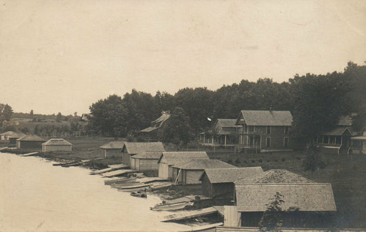 Real Photo Lake George Houses Boat Houses NY New York Postcard