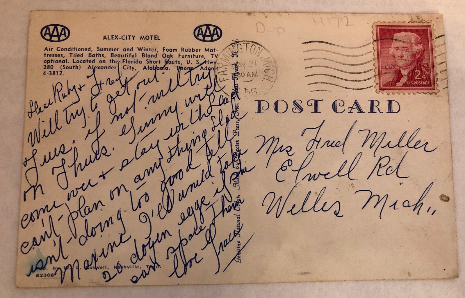 Alex City Motel Alexander City Alabama Florida Short Route Post Card Hotel