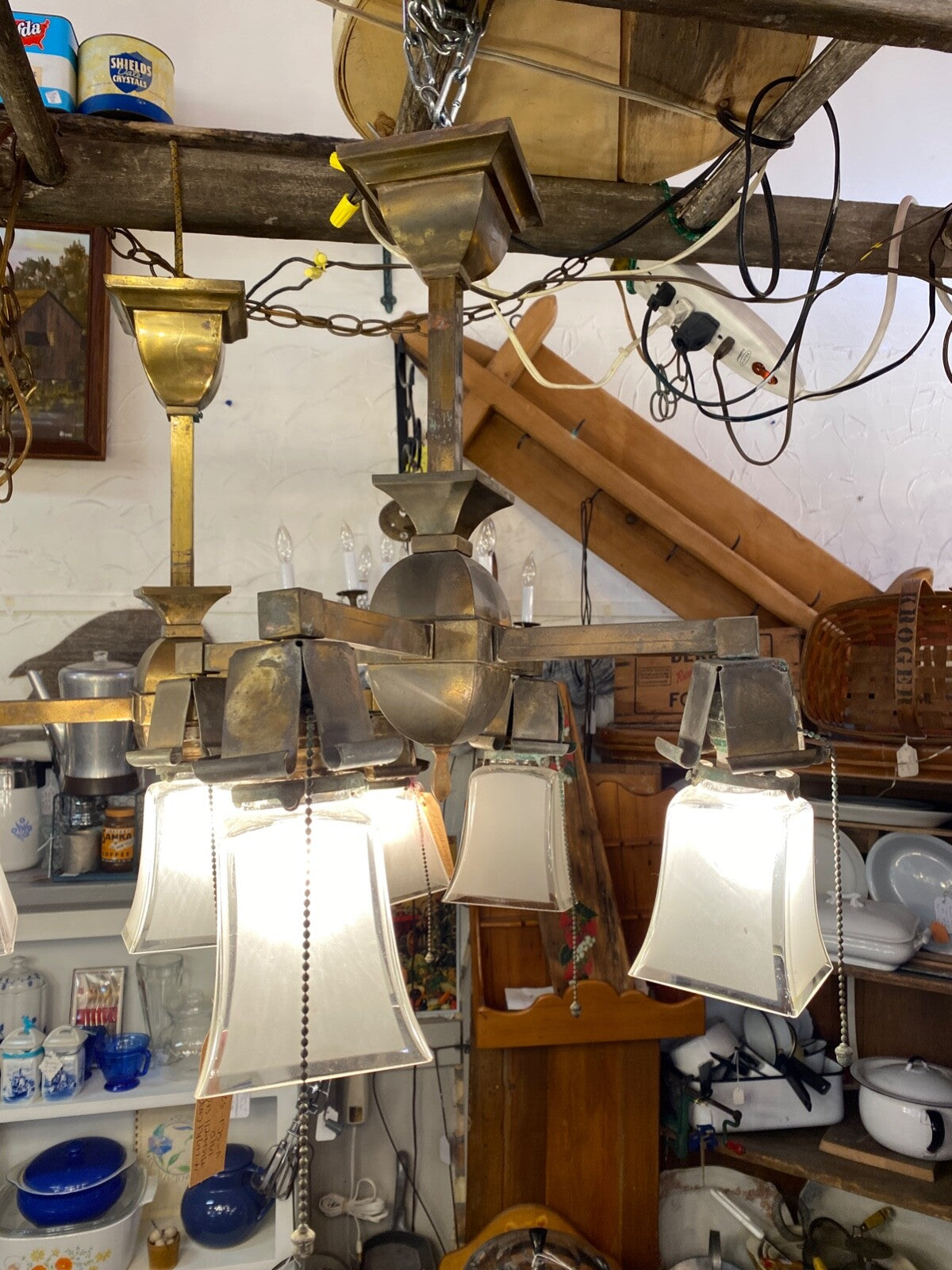 4 Light 1910s Craftsman Hubbell Socket Chandelier Arts & Crafts Mission
