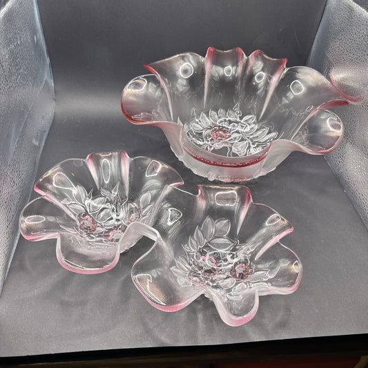 Mikasa Pink Dogwood Flower Rosella Crystal Glass Set Made in W. Germany