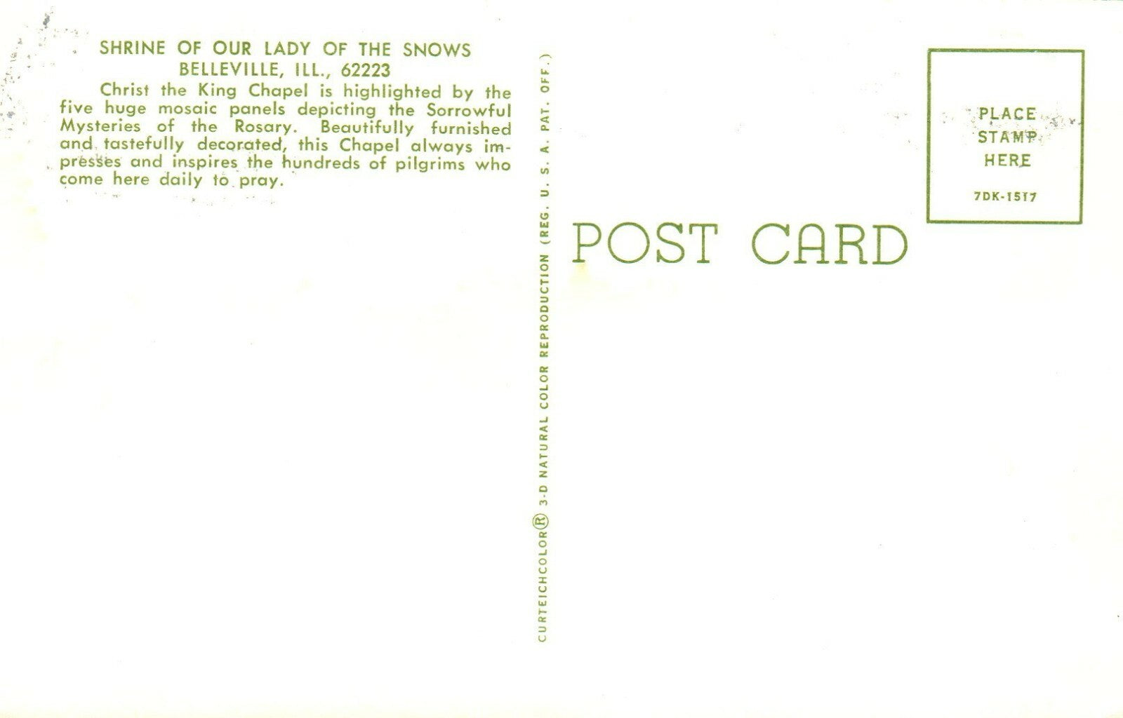 Shrine Of Our Lady Of The Snows Belleville Chicago Illinois IL Postcard