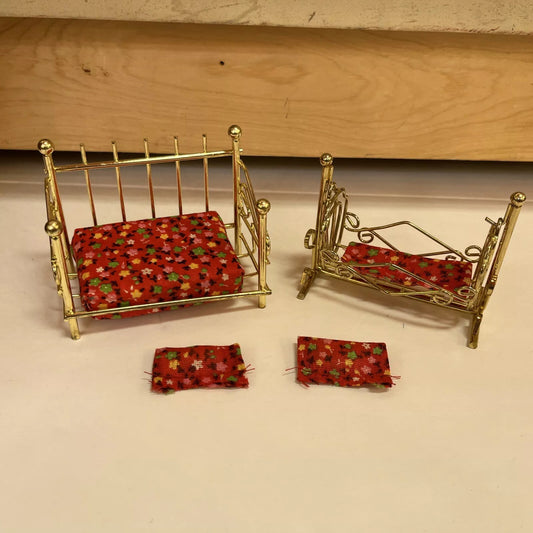 Justen Heartland brass dollhouse furniture - vintage Day Bed & Baby Rocker 1985