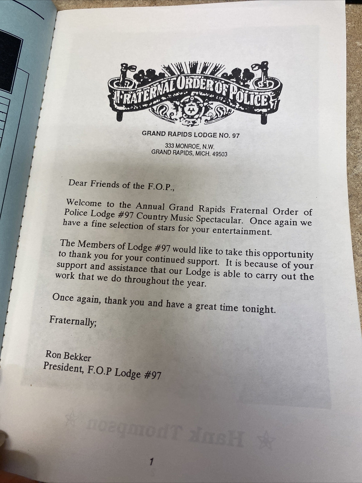 1995 FOP Fraternal Order of Police Lodge 97 Grand Rapids MI Directories 