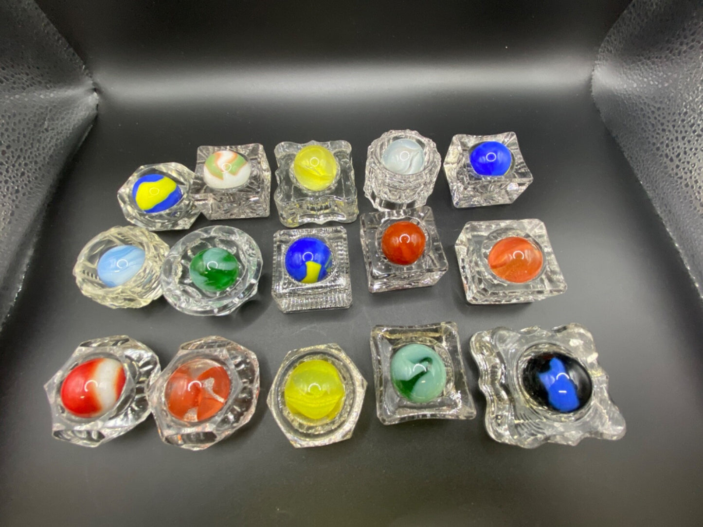 Vintage Lot of 15 large Marble boulders agate swirl Marbles Salt Dips NOT INCL