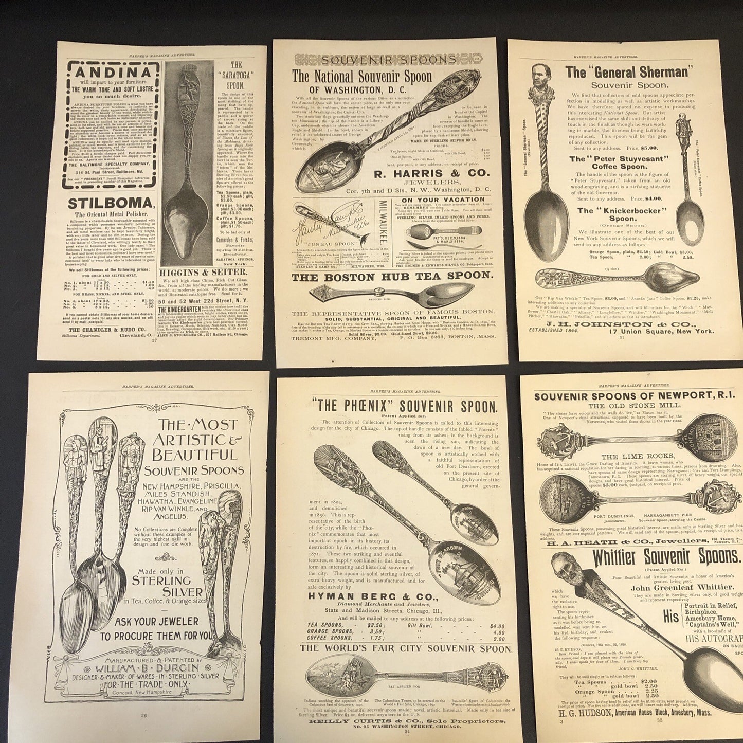 Spoons - 6 Pages -1891 Harpers Magazine Advertisements Ads