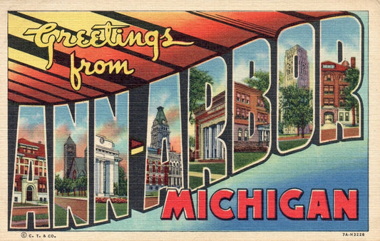Large Letter Greetings From Ann Arbor Michigan Postcard