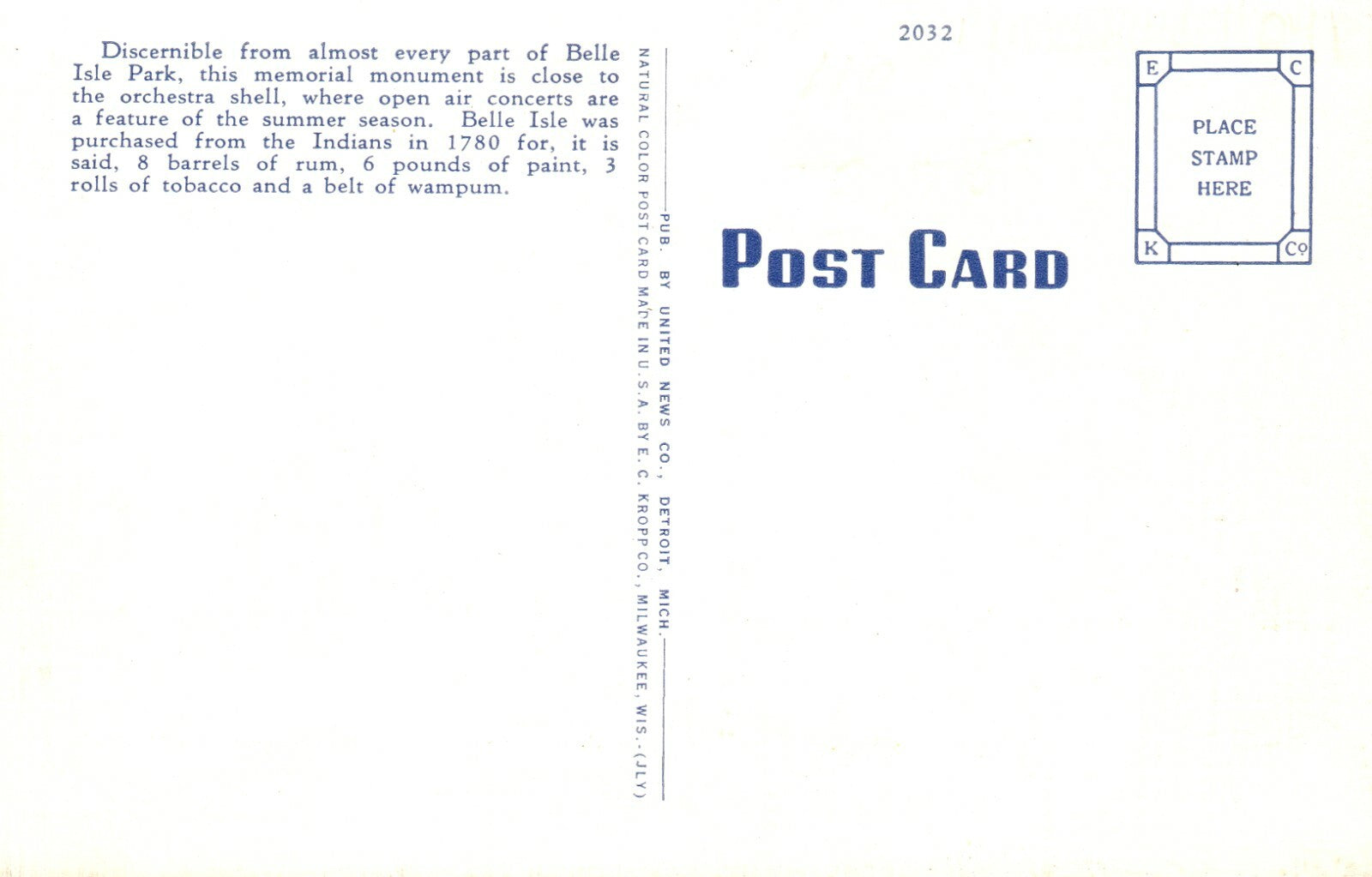 Nancy Brown Peace Carillon Belle Isle Detroit MI Michigan Postcard