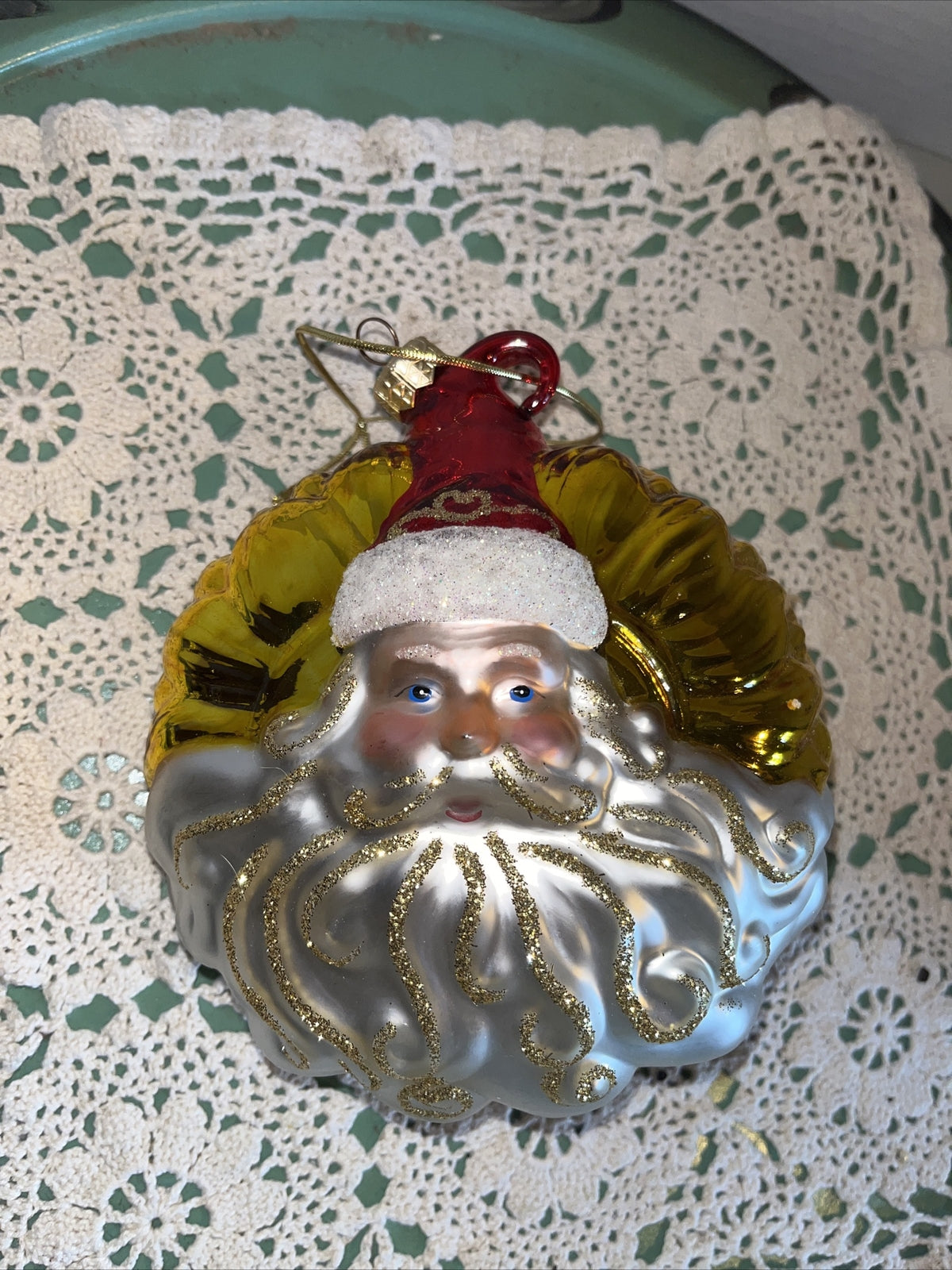 Vintage Santa Double Sided, Mercury Glass Christmas Ornament
