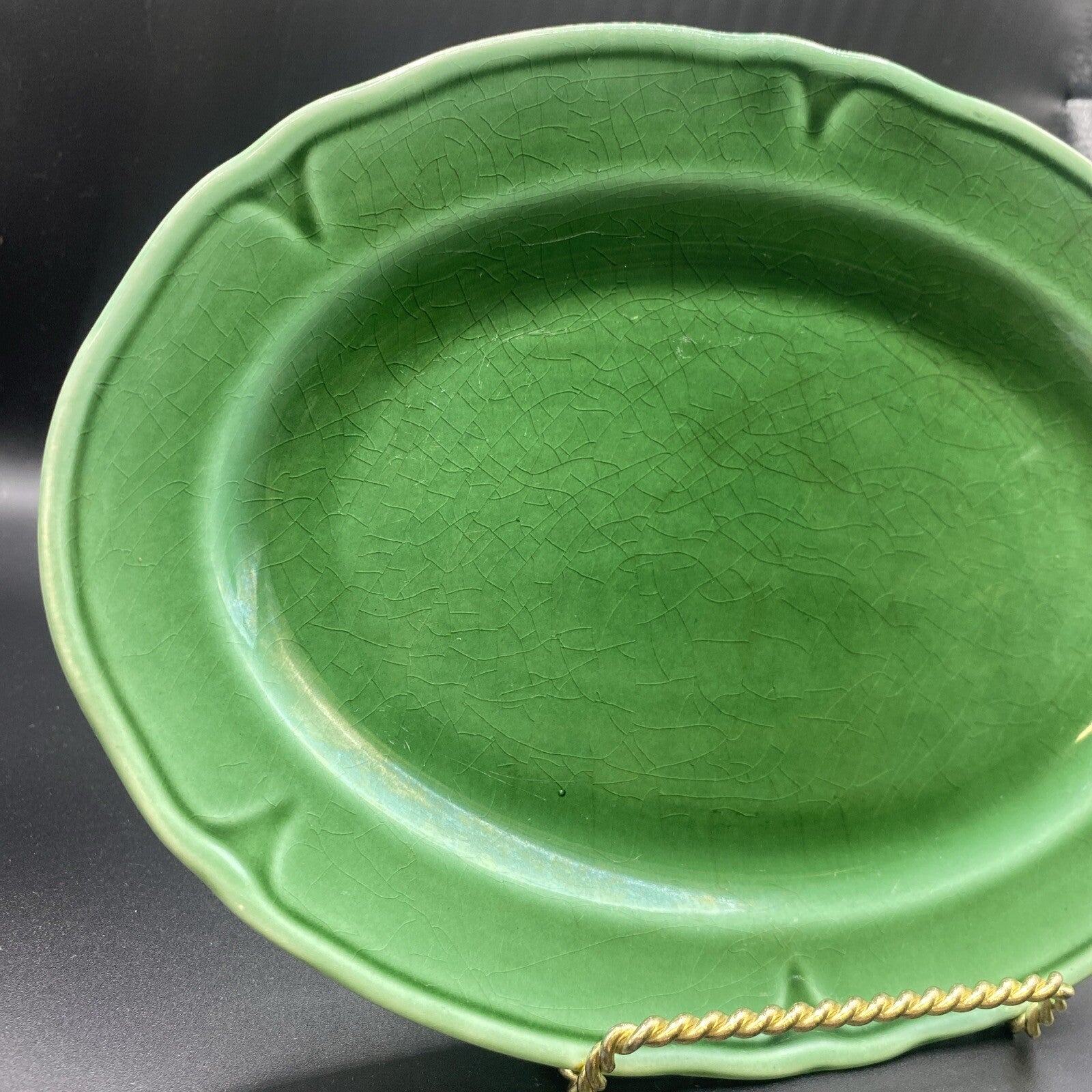 9.5" Oval Platter Vintage 1930's Mount Clemens Petalware DARK GreenP