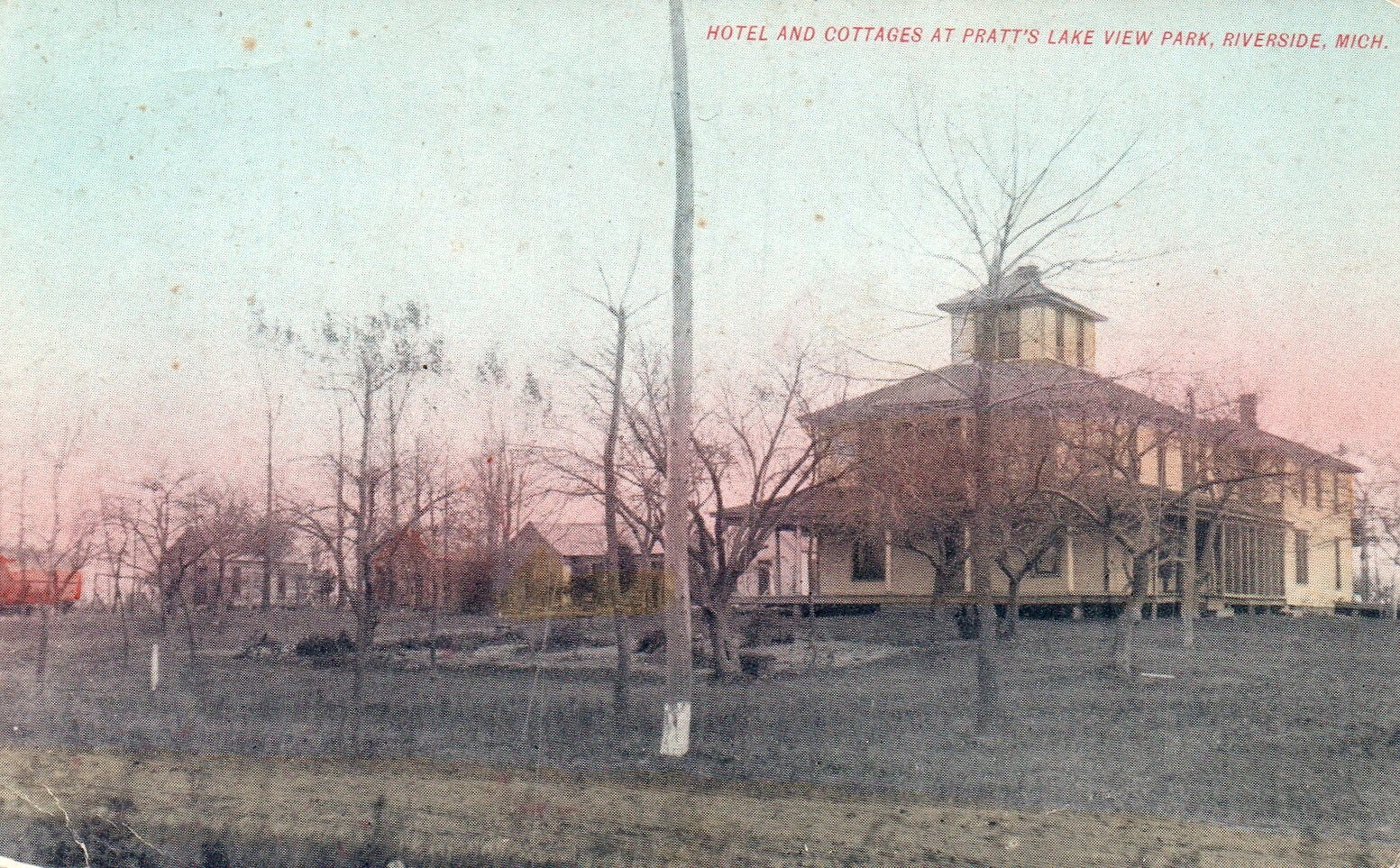 Hotel and Cottages At Pratts Lake View Park Riverside Michigan Mich MI Postcard