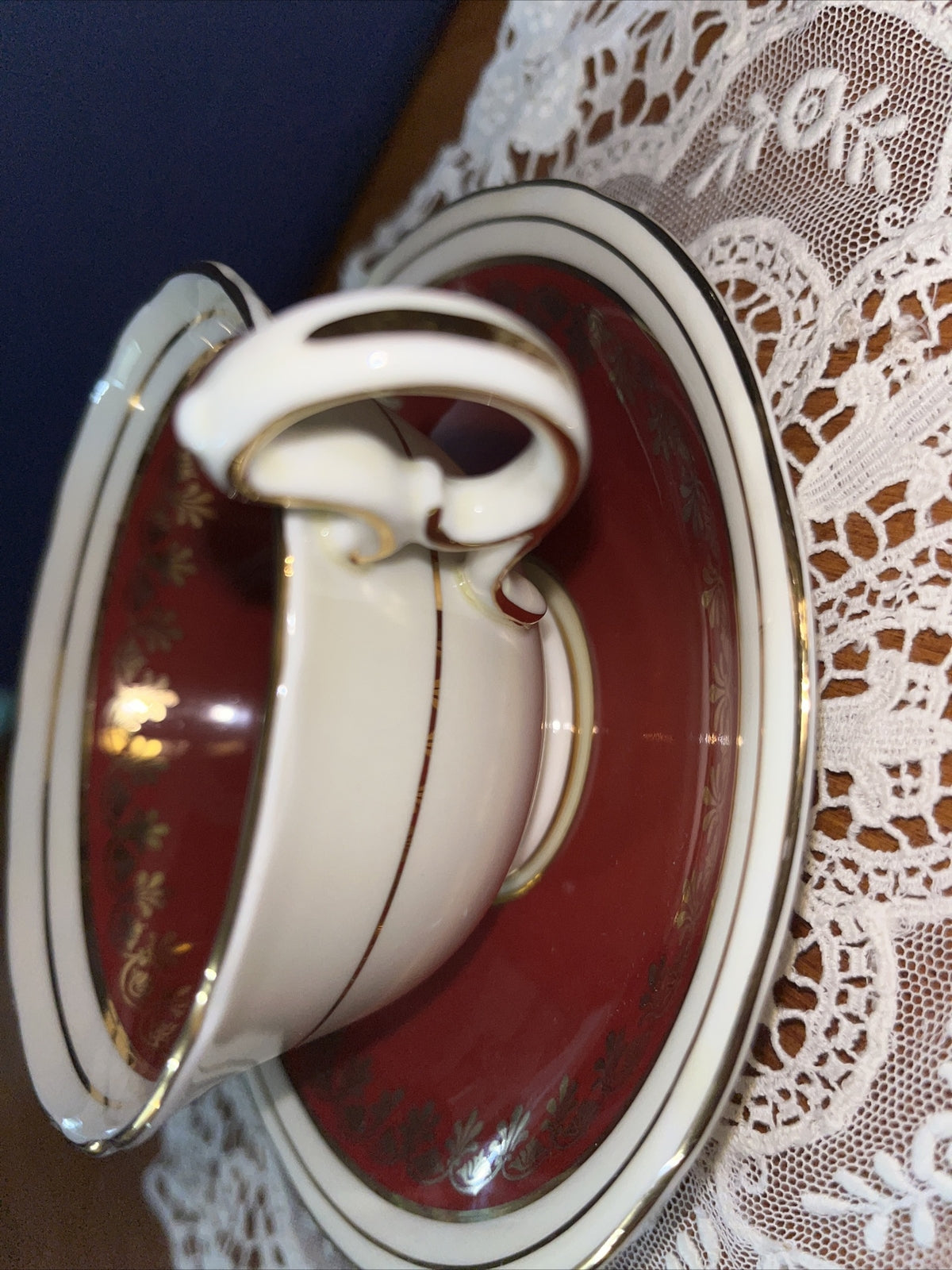 Vtg JOHN AYNSLEY Bone China England Ruby Red Floral Center #C882 Set Cup Saucer