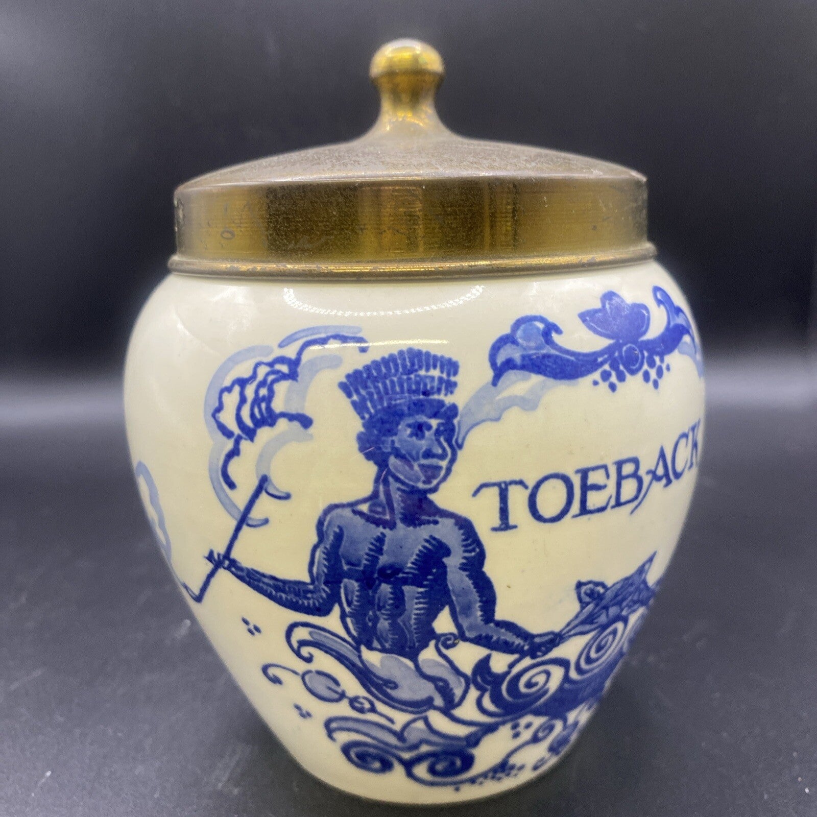 1900's ANTIQUE Little 5.25"  Dutch Delft Tobacco Jar GOEDEWAAGEN DELFTWARE LID