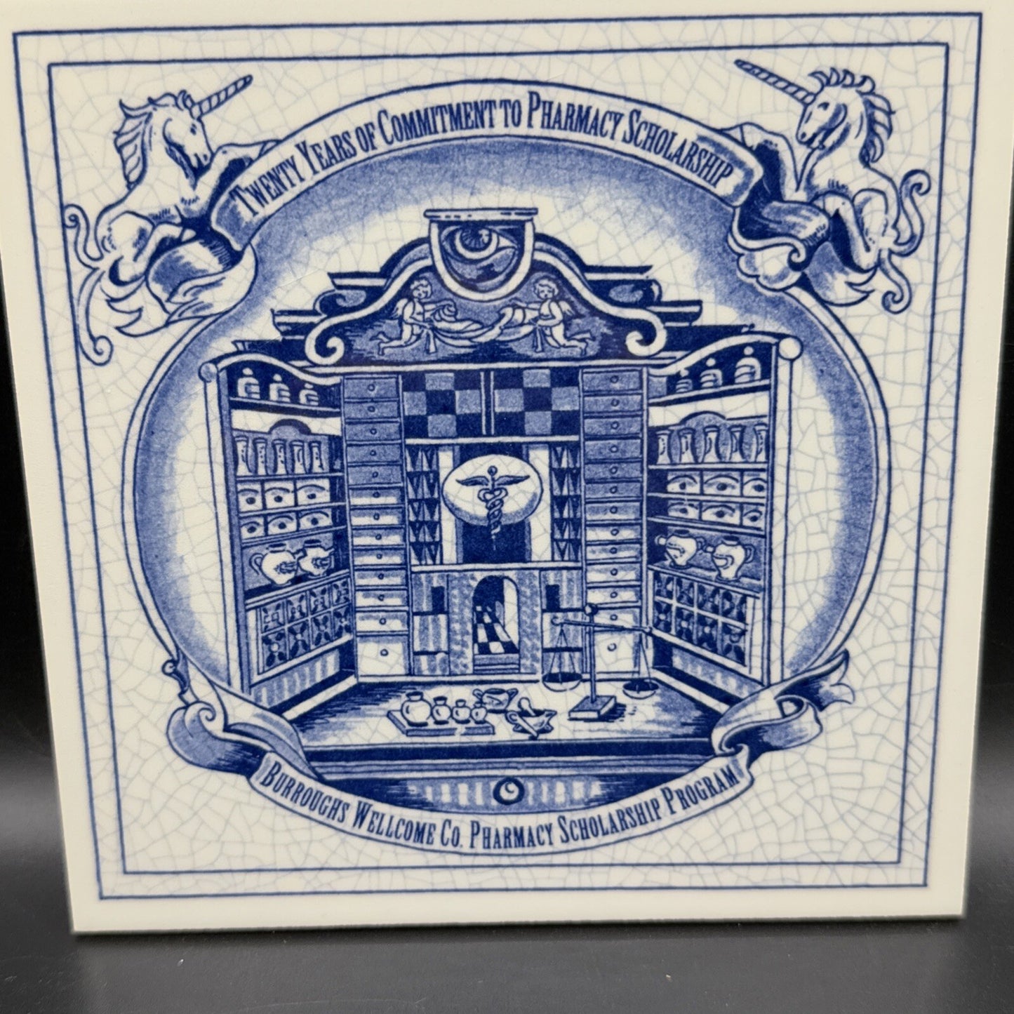 Delft Tile Schoonhaven Holland Vintage Tile Delft Blue White Pharmacy Drug # 4A
