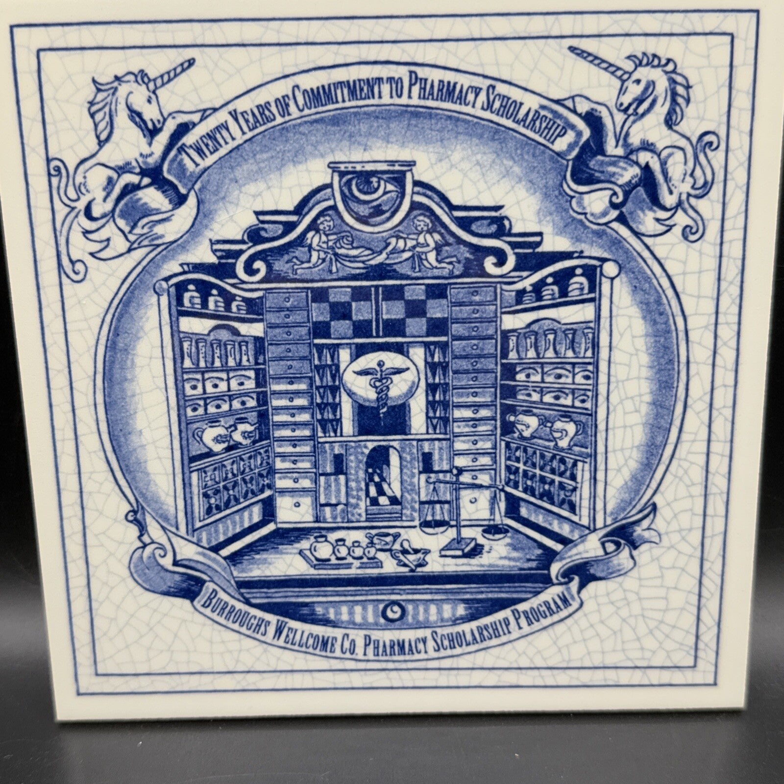 Delft Tile Schoonhaven Holland Vintage Tile Delft Blue White Pharmacy Drug # 4A