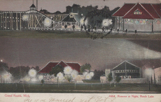 1664 Ramona at Night Reed's Lake Grand Rapids Michigan MI Mich Postcard