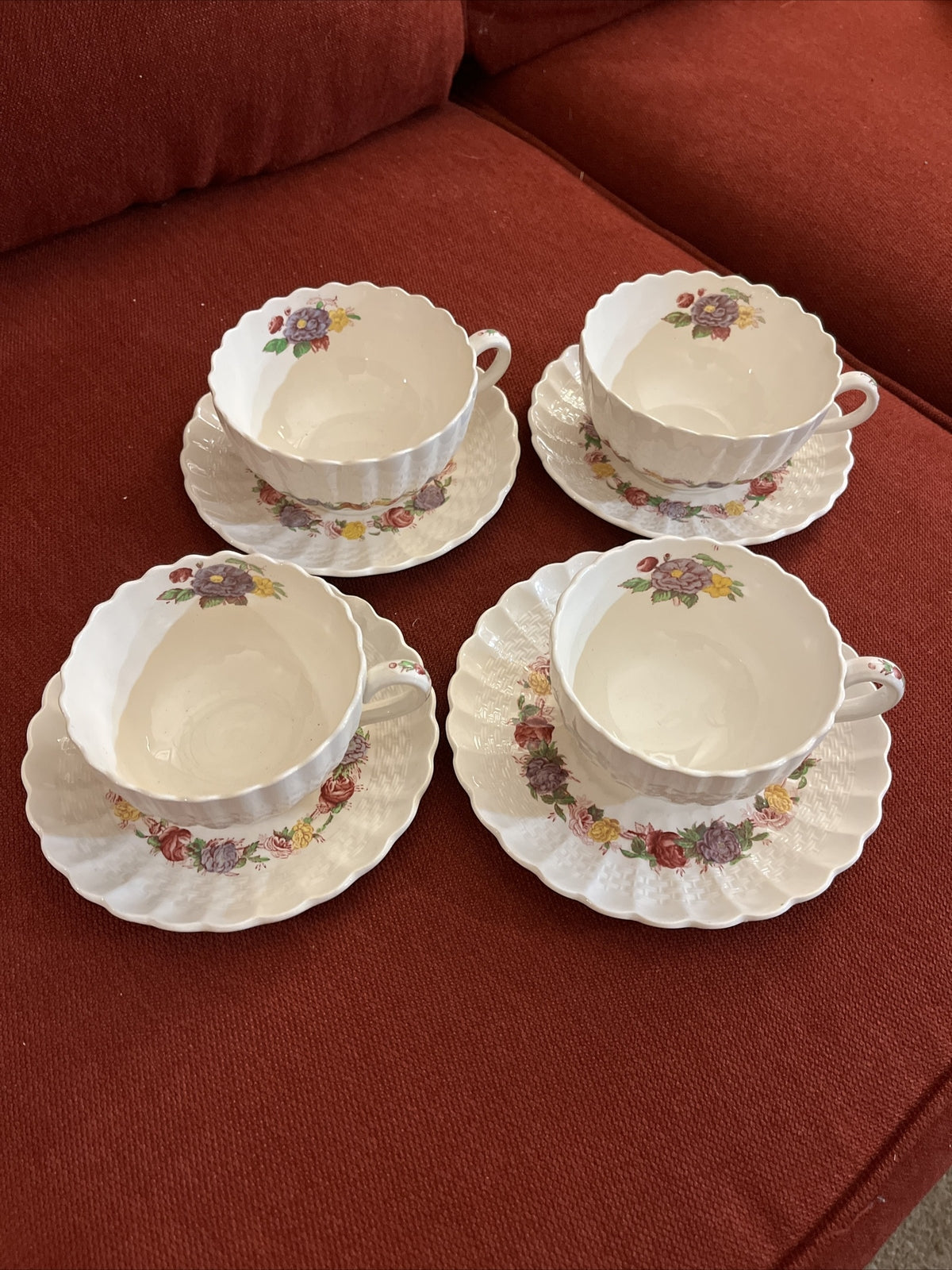 Copeland Spode Rose Briar set of  4 Cup & Saucer Sets   2 1/8"