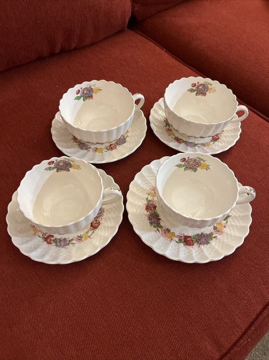 Copeland Spode Rose Briar set of  4 Cup & Saucer Sets   2 1/8"