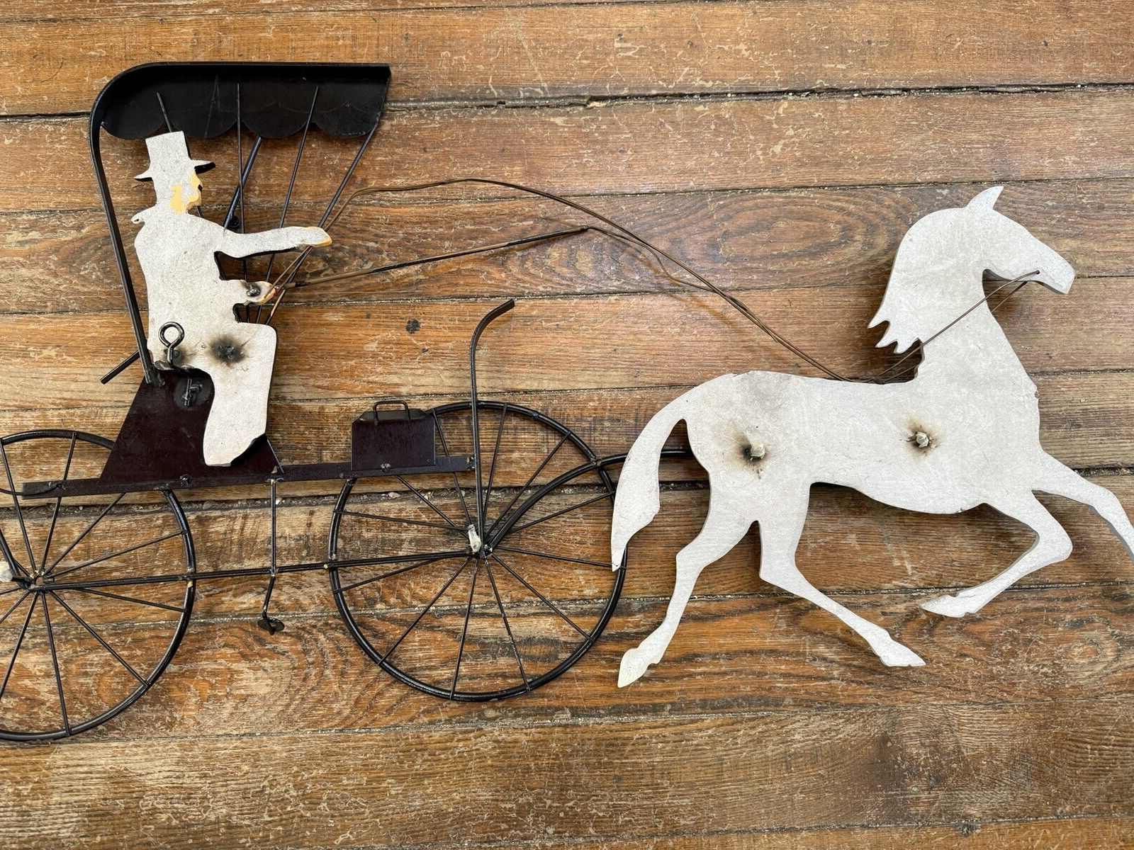 SCARCE Primitive Signed Curtis Jere Horse Buggy Metal Wall Art Decor Sculpture