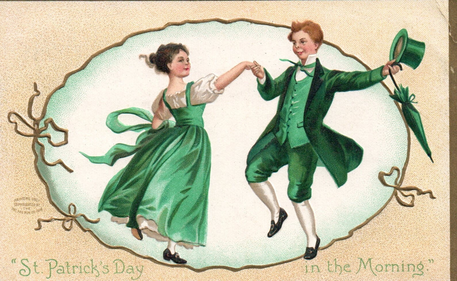 AS Ellen Clapsaddle Man & Woman Dancing in Green St Patrick's Day Postcard