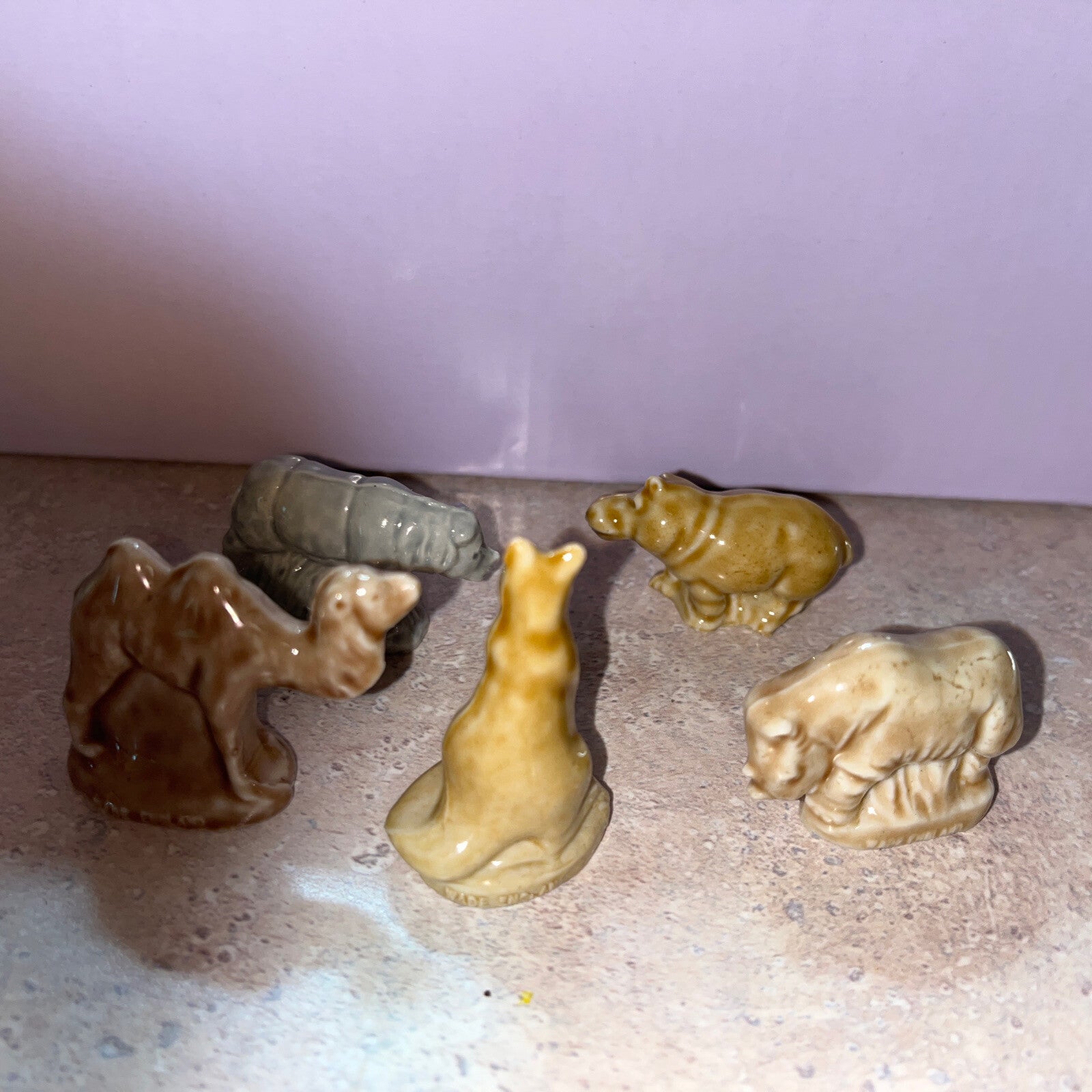 Wade Whimsies Lot Of 5 Vintage Camel,Dino,hippo,kangaroo Figurines England