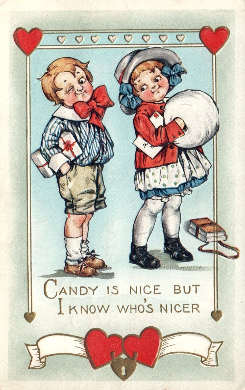 Embossed Children Hearts Valentines Postcard