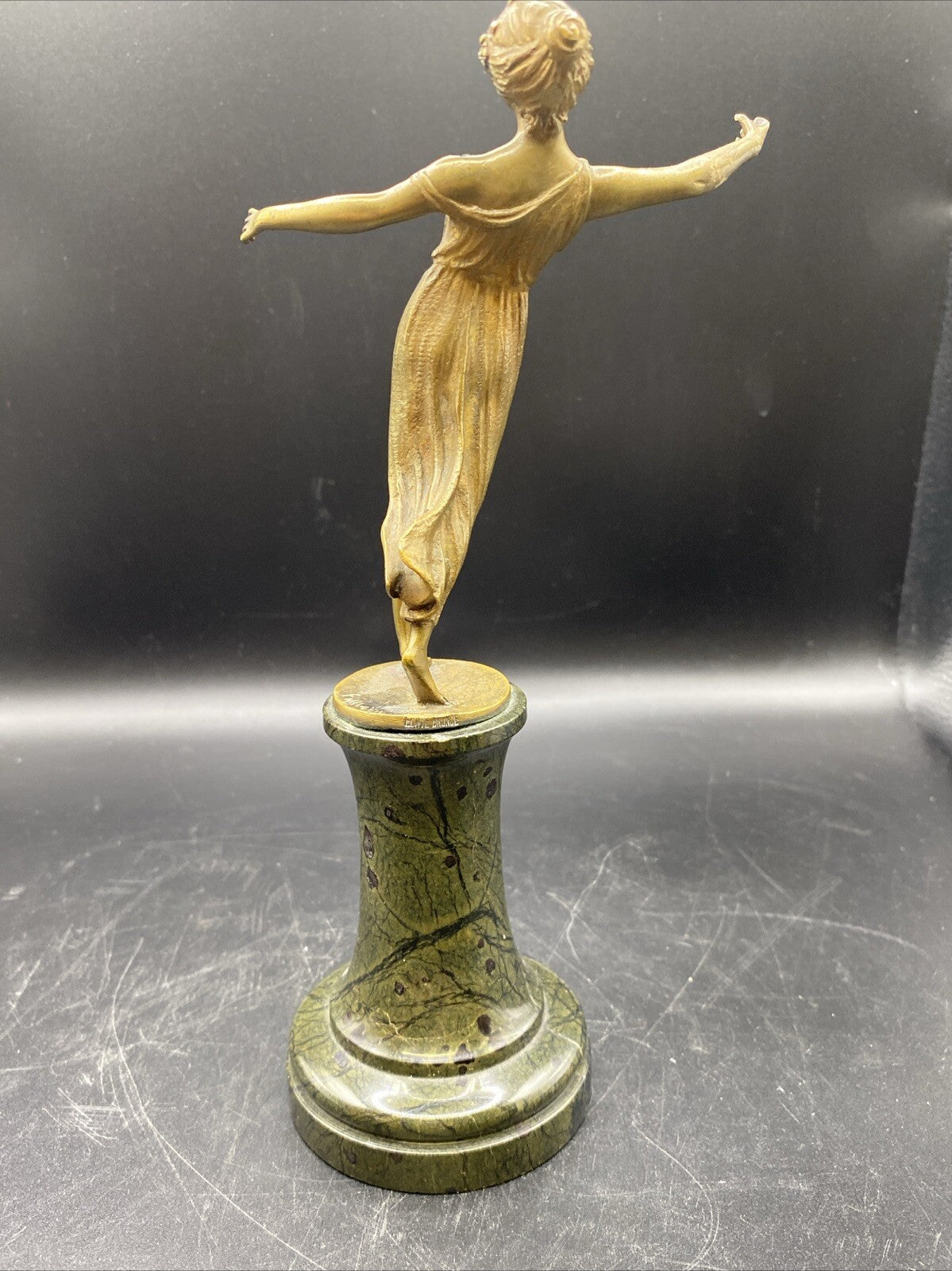 Greek Women Brass Figure Sculpture with Marble Decorative Base 8.75 tall