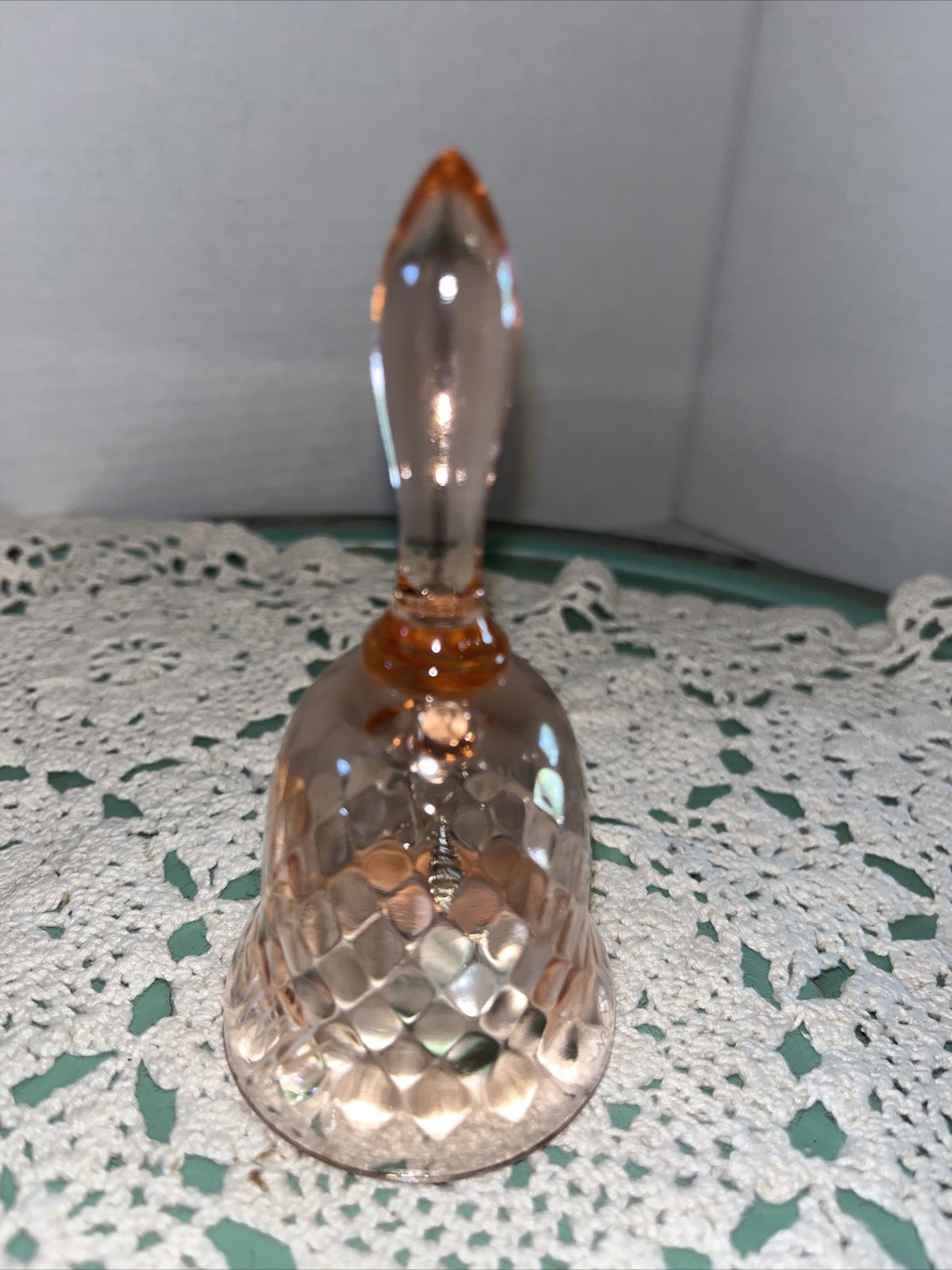 FENTON SMALL 4.5” Peach Diamond Butterfly Glass  BELL