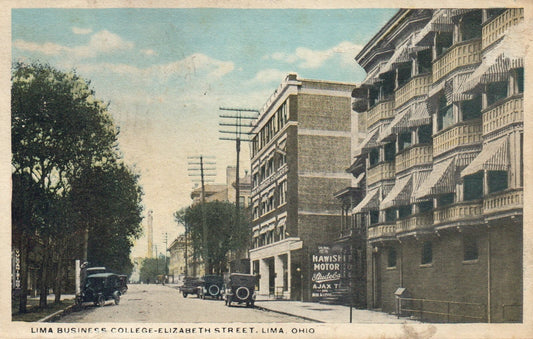 Lima Business College Elizabeth Street in Lima Ohio Postcard