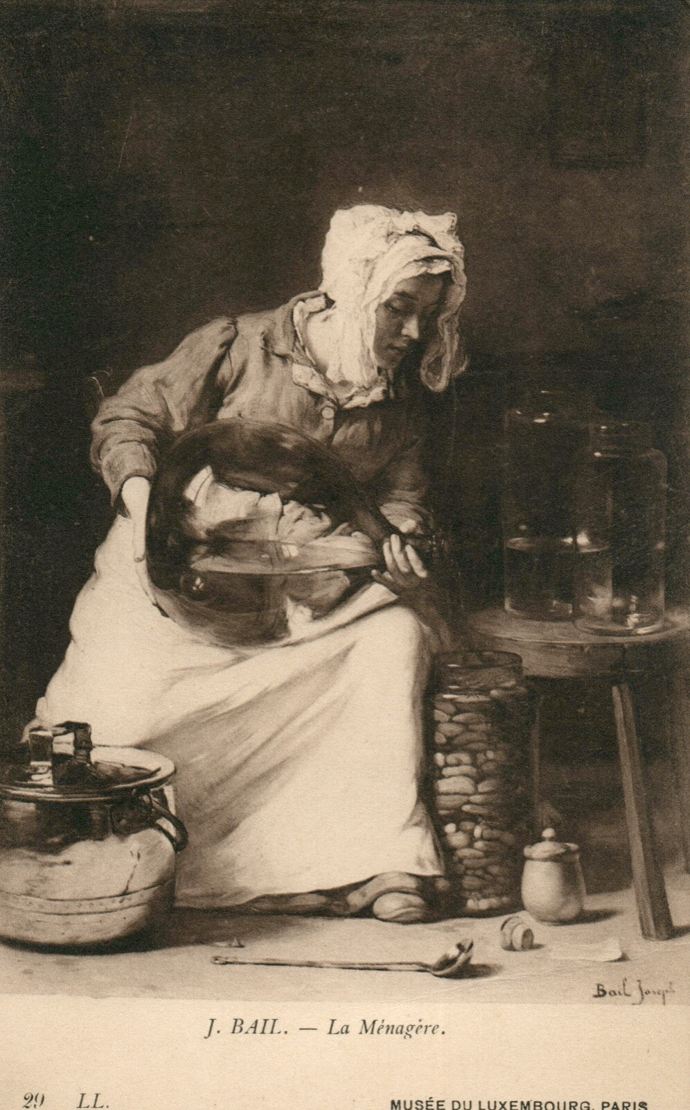 Artist Signed Bail Joseph J Bail La Menagere woman French France Postcard