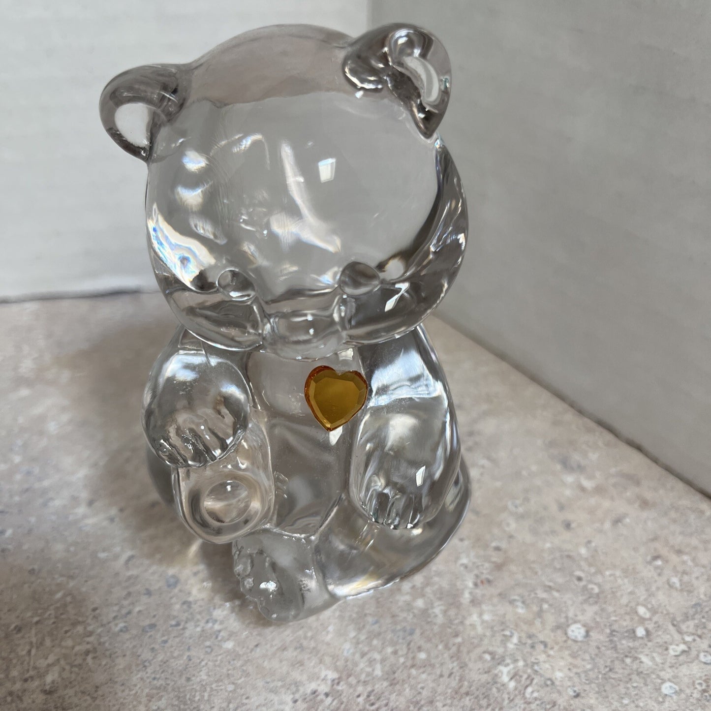 FENTON November Birthstone Bear Clear Glass Birthday Bear with Gold Color Heart