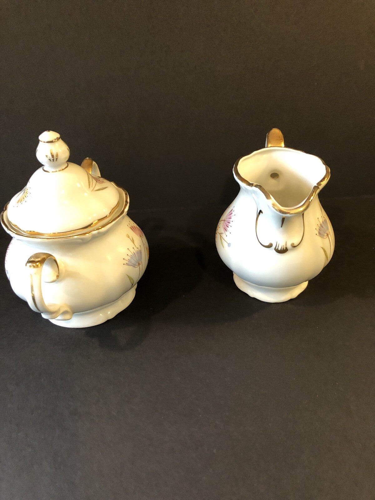 Creamer and Sugar Bowl Dishware Floral Design with gold color trim