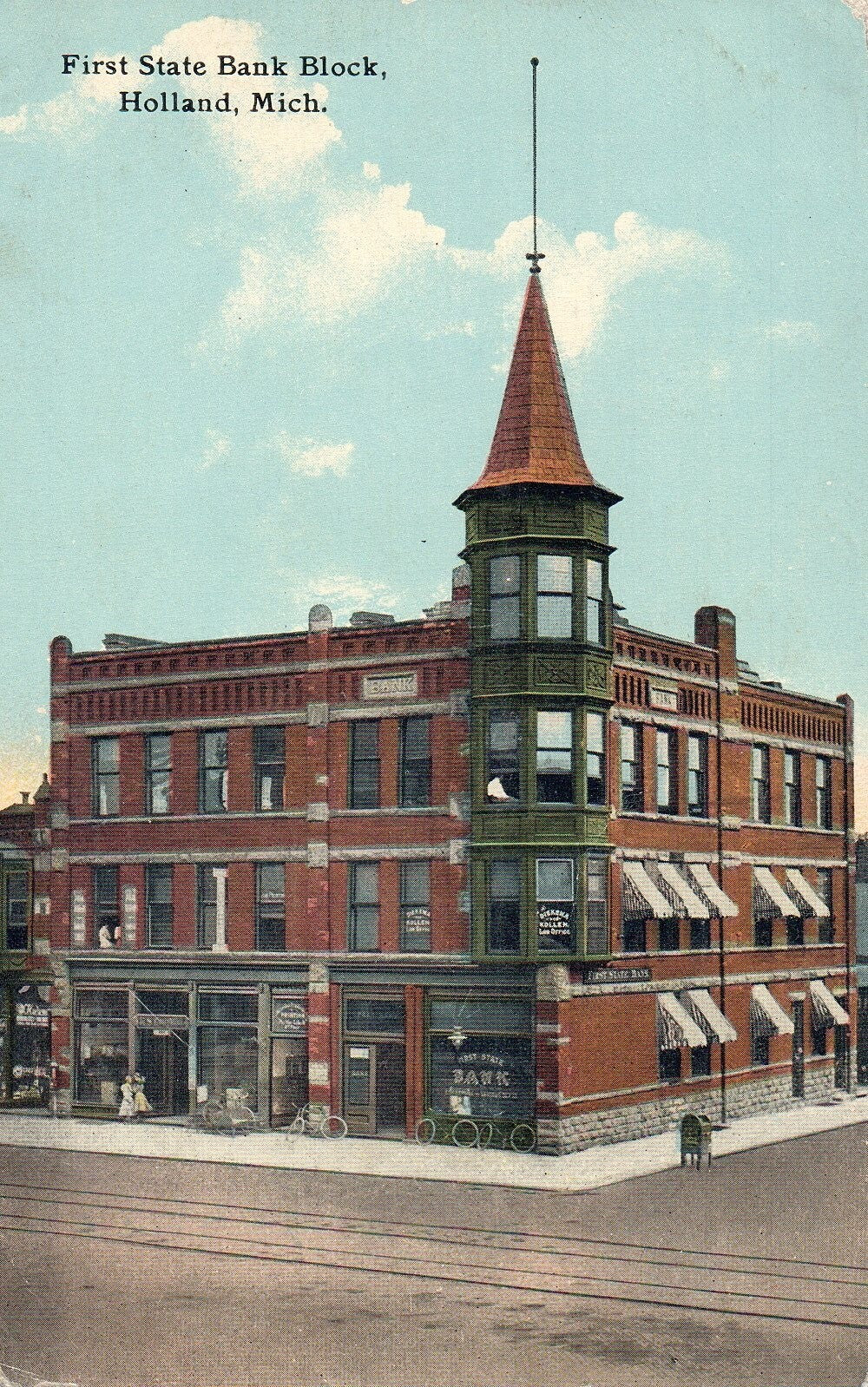 First State Bank Block in Holland Michigan Mich MI Postcard
