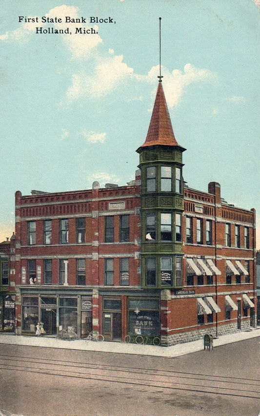 First State Bank Block in Holland Michigan Mich MI Postcard