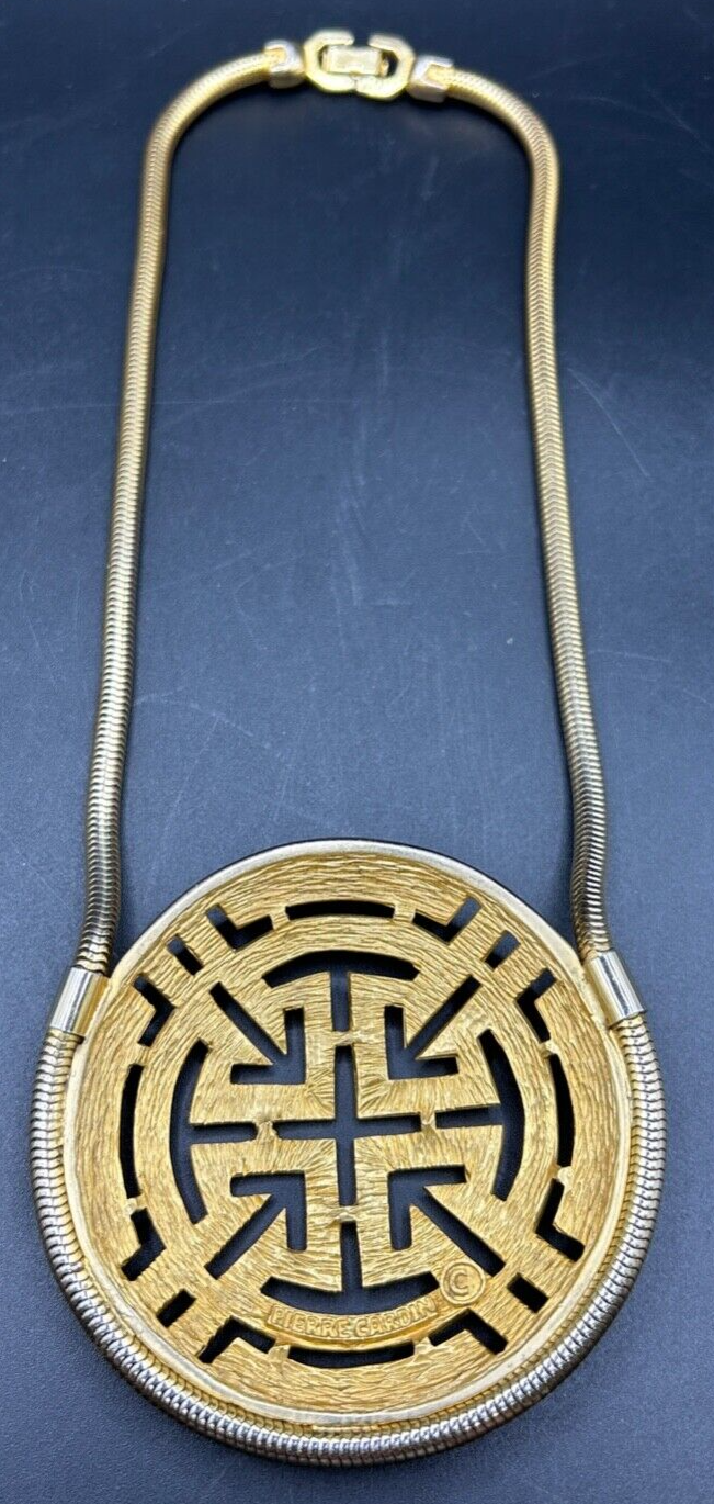 Vintage 1970's Gold Tone Pierre Cardin Greek Key Necklace 18"