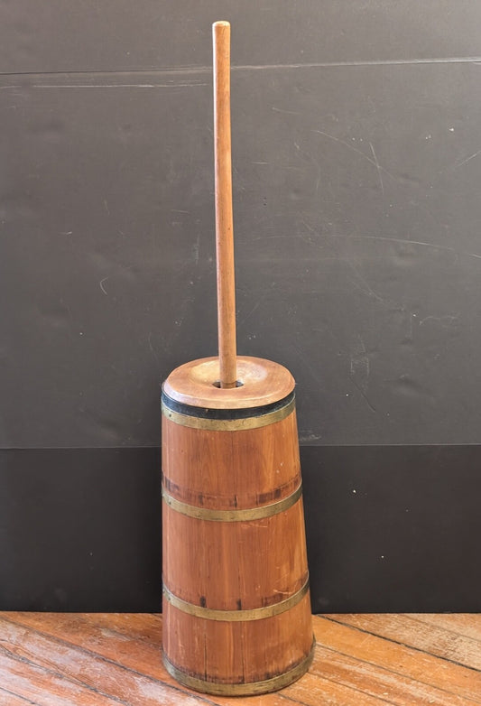 Vintage Primitive Wooden 4 Banded Butter Churn with Lid & Dasher  38" Total