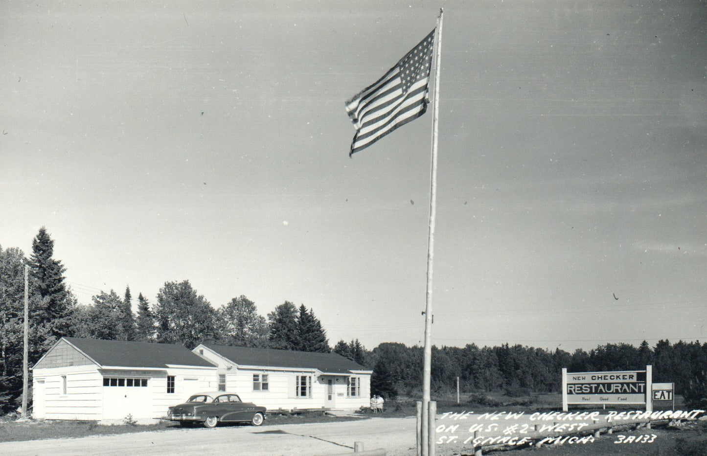 Real Photo New Checker Restaurant US 2 West St Ignace Michigan MI Mich Postcard