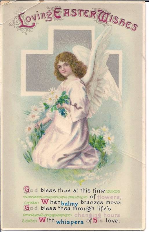 Gel Angel Picking Daisy Easter Postcard Series 3804