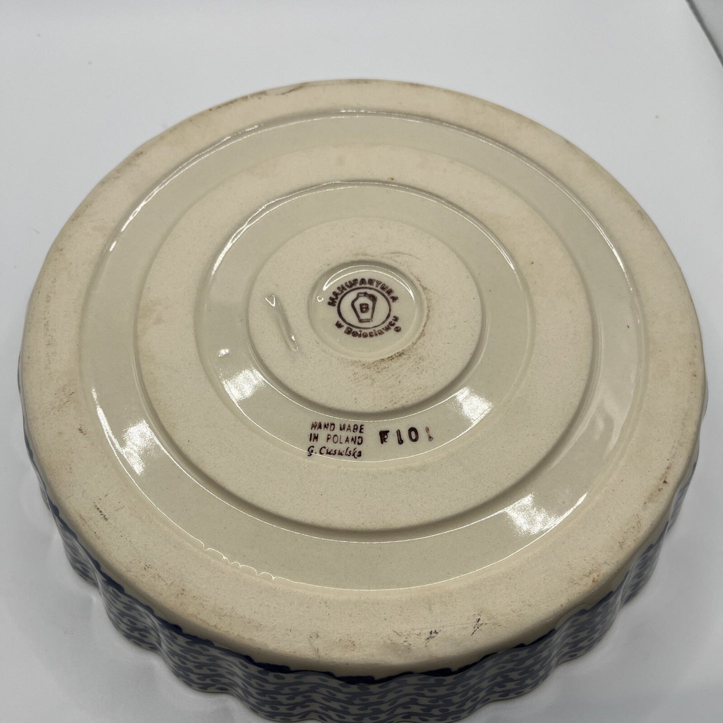 Polish Pottery Pie Quiche Dish Fluted Edge 9" - Blue Flower