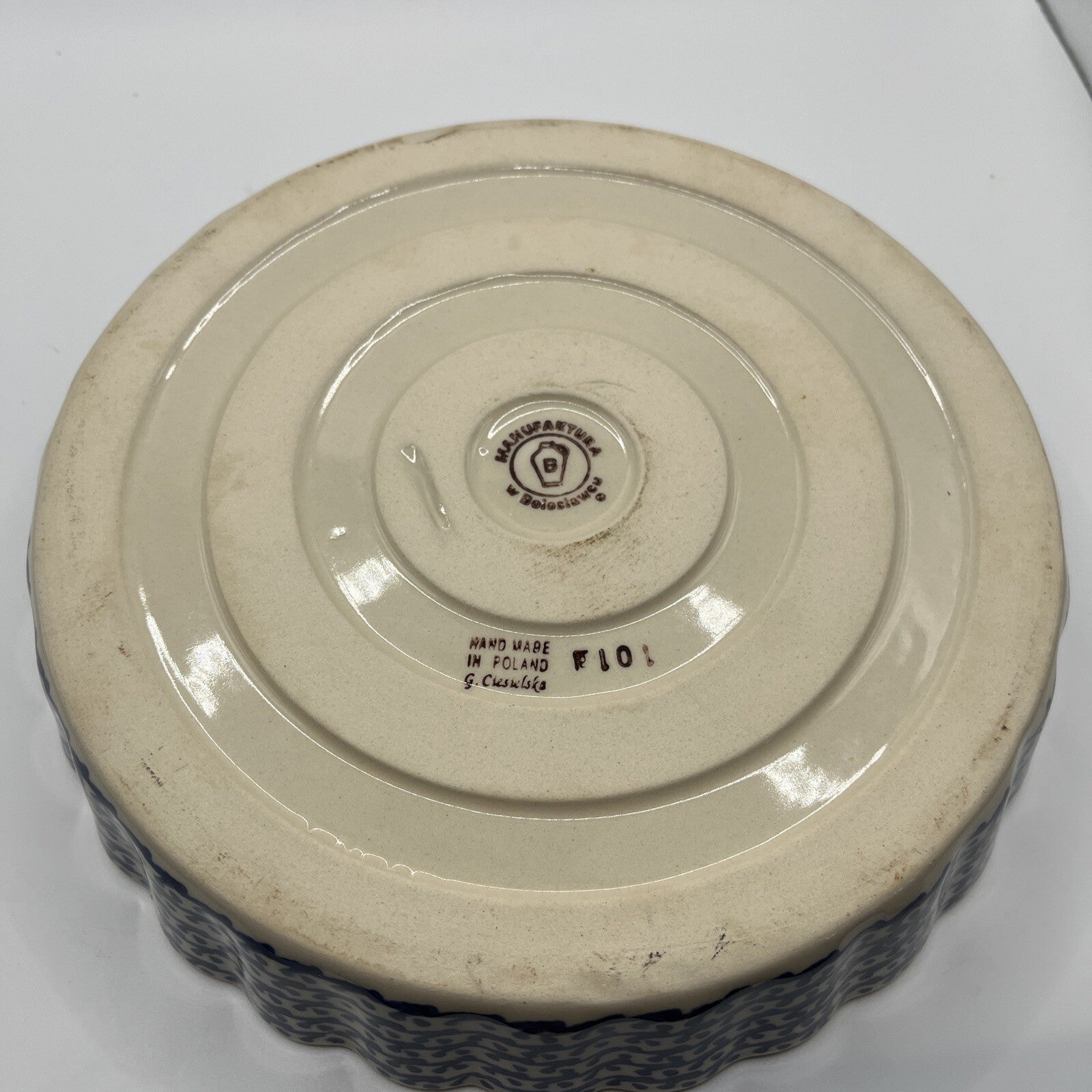 Polish Pottery Pie Quiche Dish Fluted Edge 9" - Blue Flower