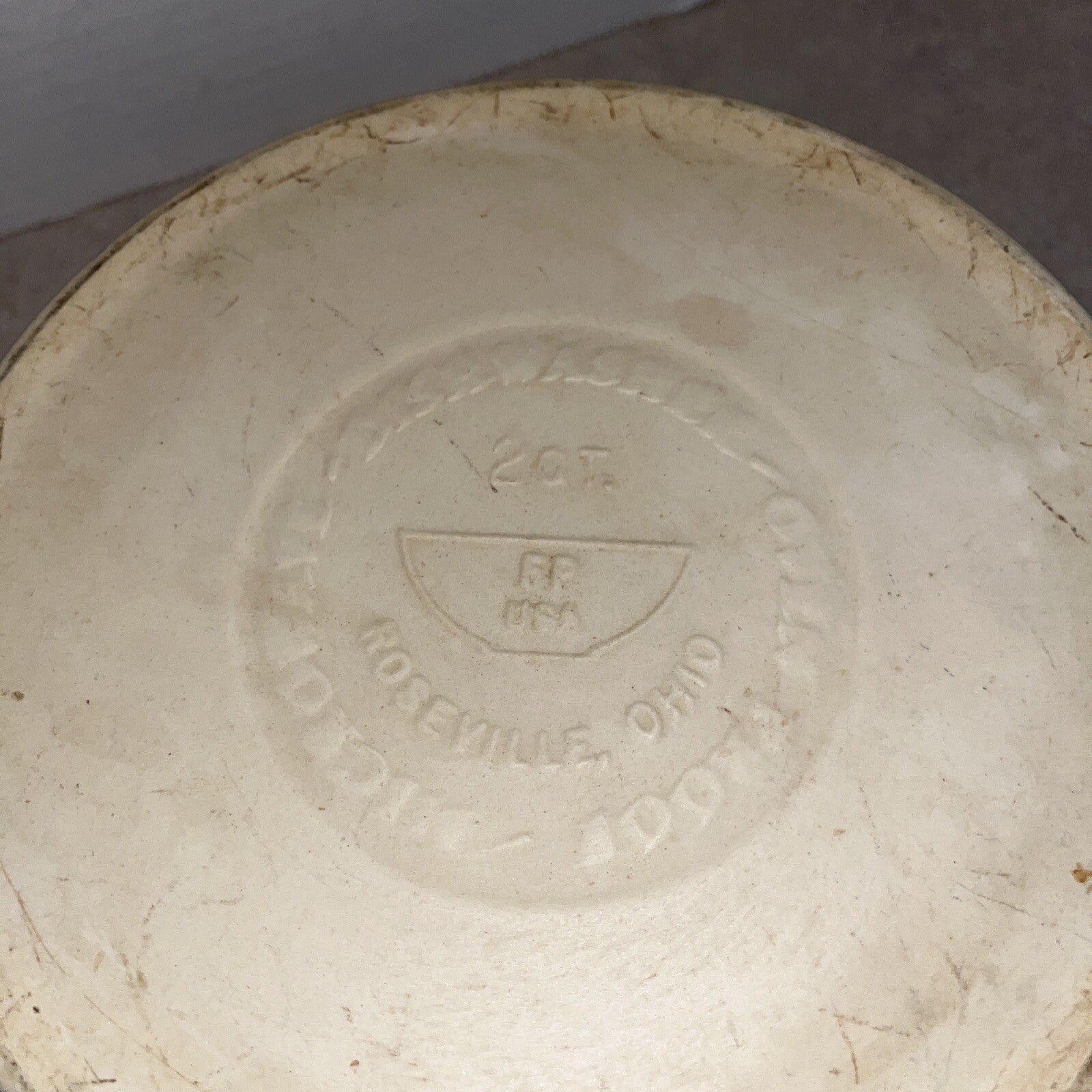 Bowl by Roseville Ohio Friendship Pottery BLUE PATTERN on STONE BACKGROUND 10.5”